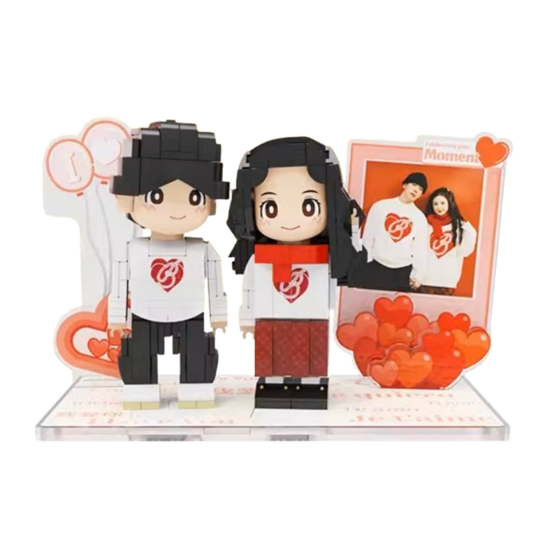カスタマイズされた 2 人ビルディングブロックキャラクターフォトフレーム小さな粒子ビルディングブロック家の装飾ビルディングブロック人形ラブバルーン - Fallook