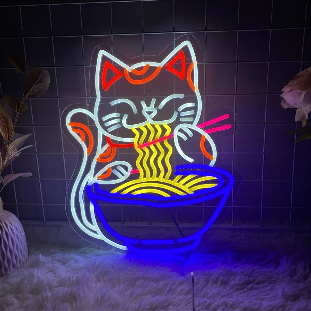 招き猫ラーメン 招き猫2ネオンサイン - Fallook