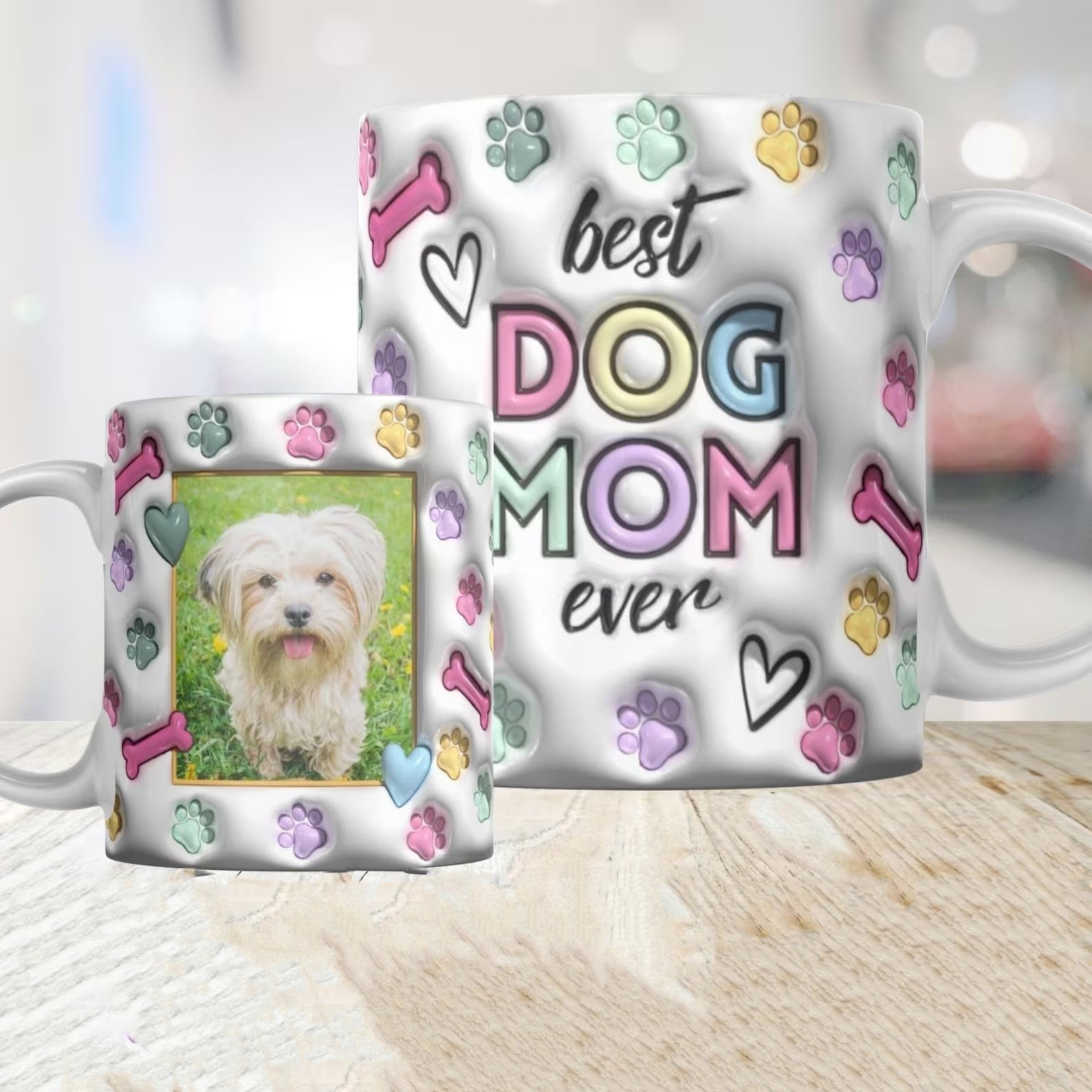 母の日祝 Dog Mom Dog Dad - 個性化された3D膨らませ効果プリントマグ クロースタイル ピン·白いマグカップク - Fallook