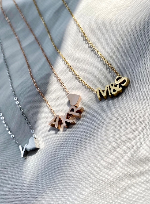 イニシャルハートネックレス - Fallook