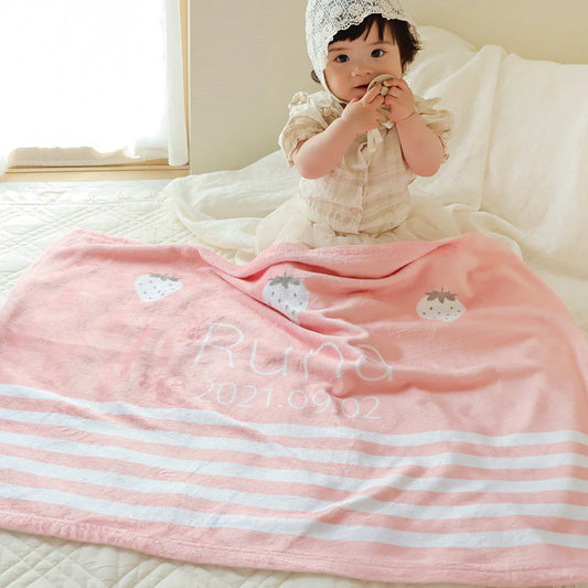 出産祝いに名前入り大判ブランケット★ごほうびストロベリー★ - Fallook