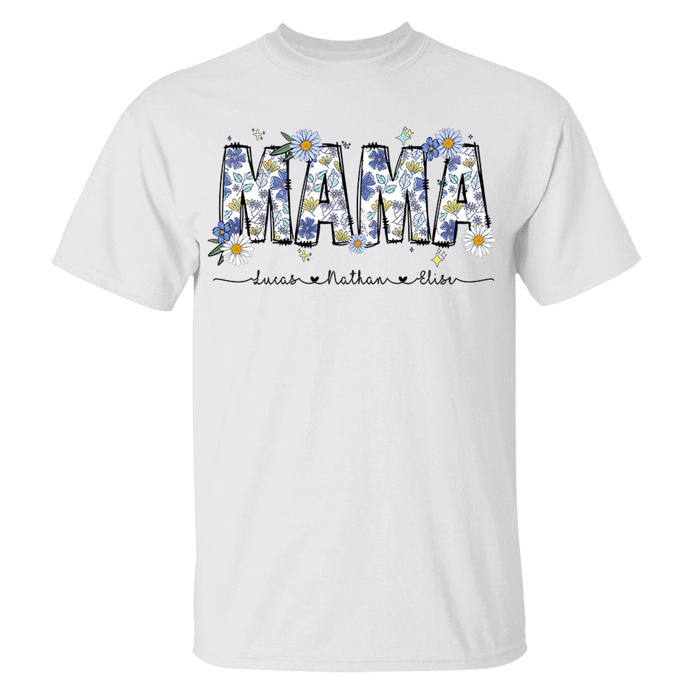 カスタムママと子供の名前の入ったフローラルシャツ - Fallook