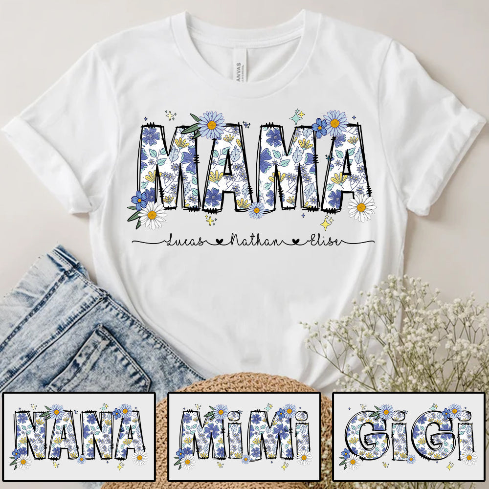 カスタムママと子供の名前の入ったフローラルシャツ - Fallook
