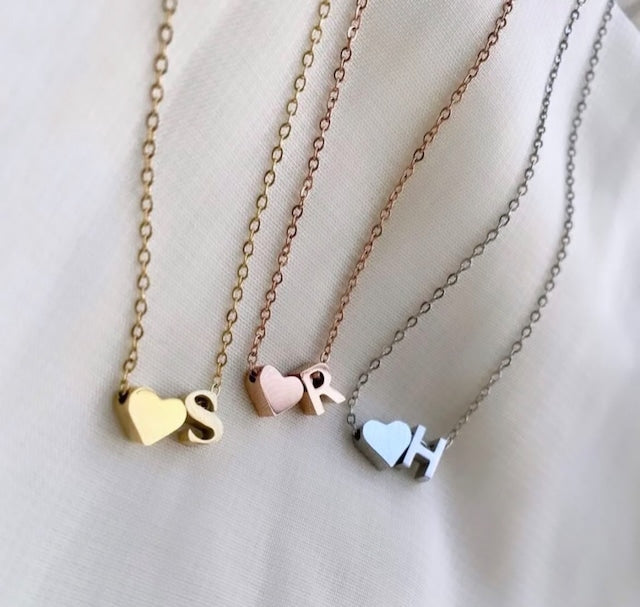 イニシャルハートネックレス - Fallook