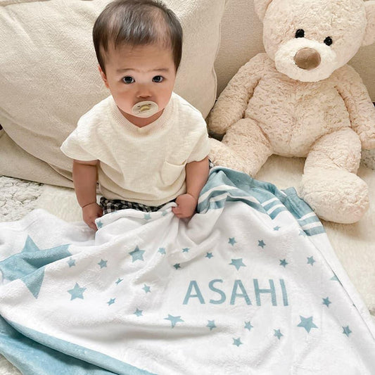 制作 ほしい男の子 名入れ 名前入りブランケット スターフォールる 未来 スモーキーミント - Fallook