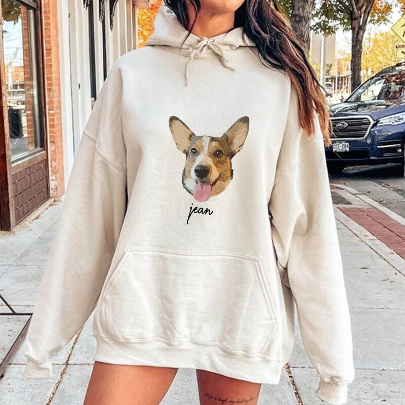 犬/猫/ペット/子供の写真 アバター を入れたカスタマイズされた長袖スウェットシャツ 帽子のシャツ - Fallook