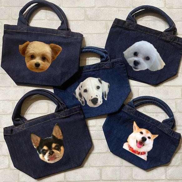 ペットの写真をプリントしたデニムトートバッグ - Fallook