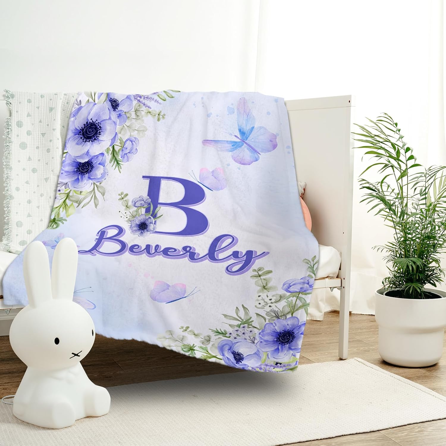 パーソナライズされた名前ブランケット、赤ちゃん、新生児、新しいお母さんへのパーソナライズされたギフ フラワーシリーズです - Fallook