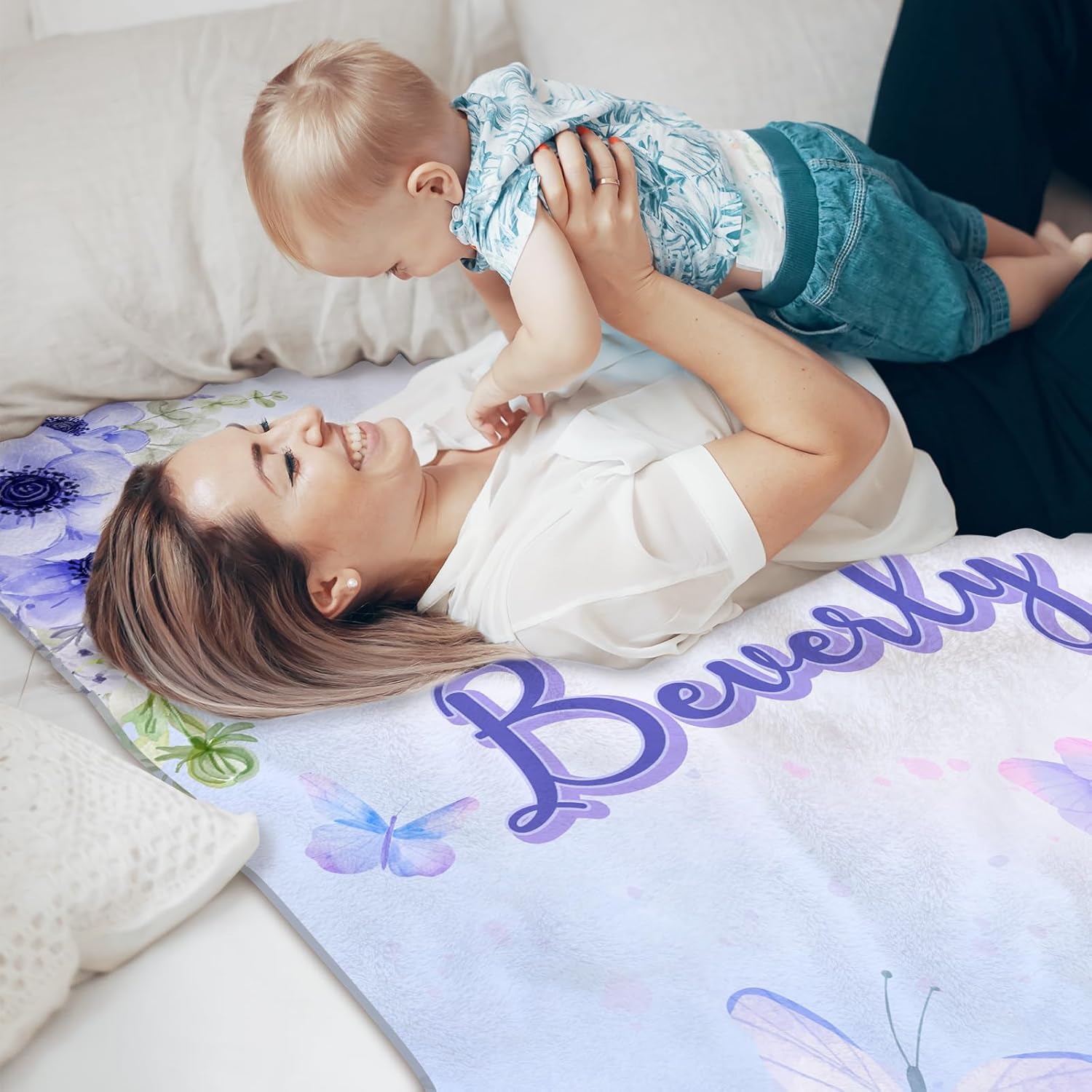 パーソナライズされた名前ブランケット、赤ちゃん、新生児、新しいお母さんへのパーソナライズされたギフ フラワーシリーズです - Fallook