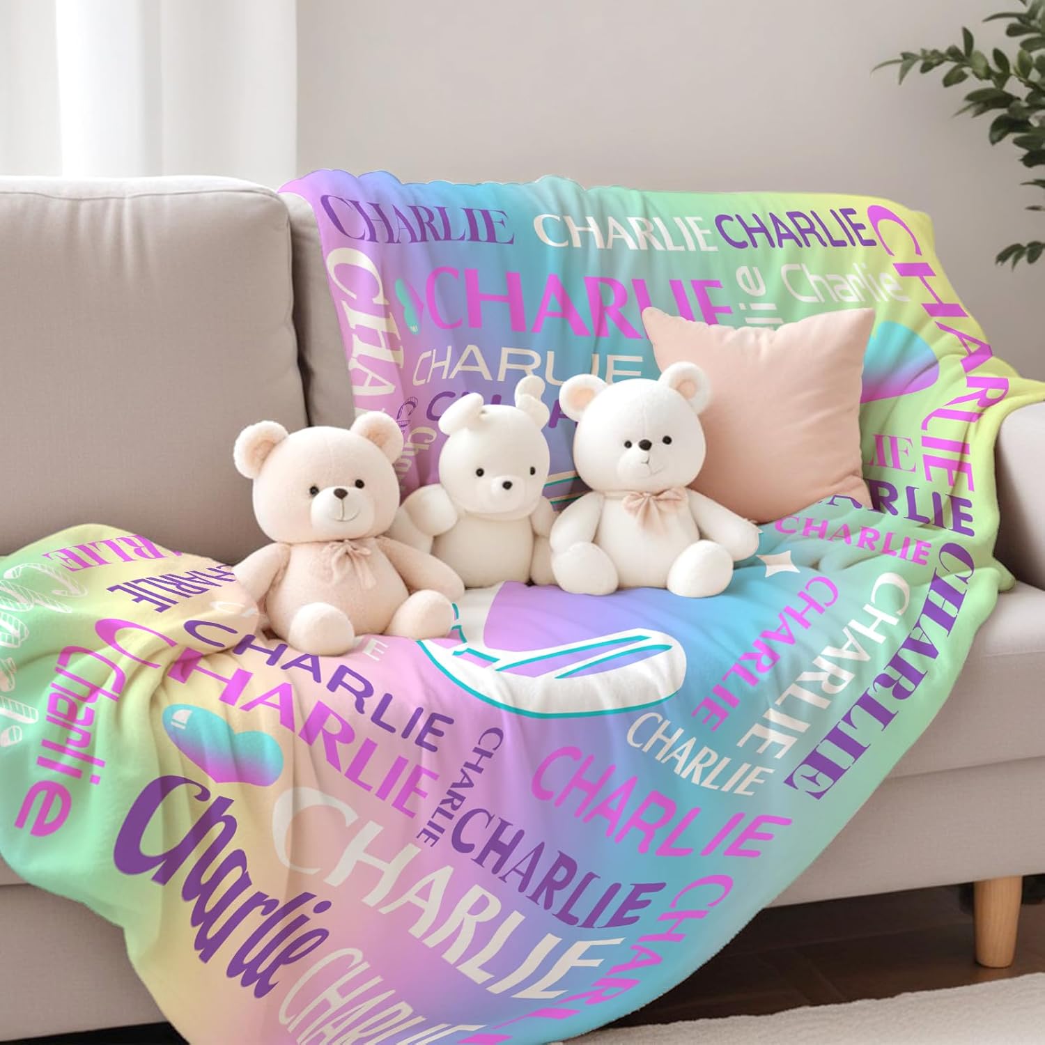 パーソナライズされた名前ブランケット、赤ちゃん、新生児、新しいお母さんへのパーソナライズされたギフ - Fallook