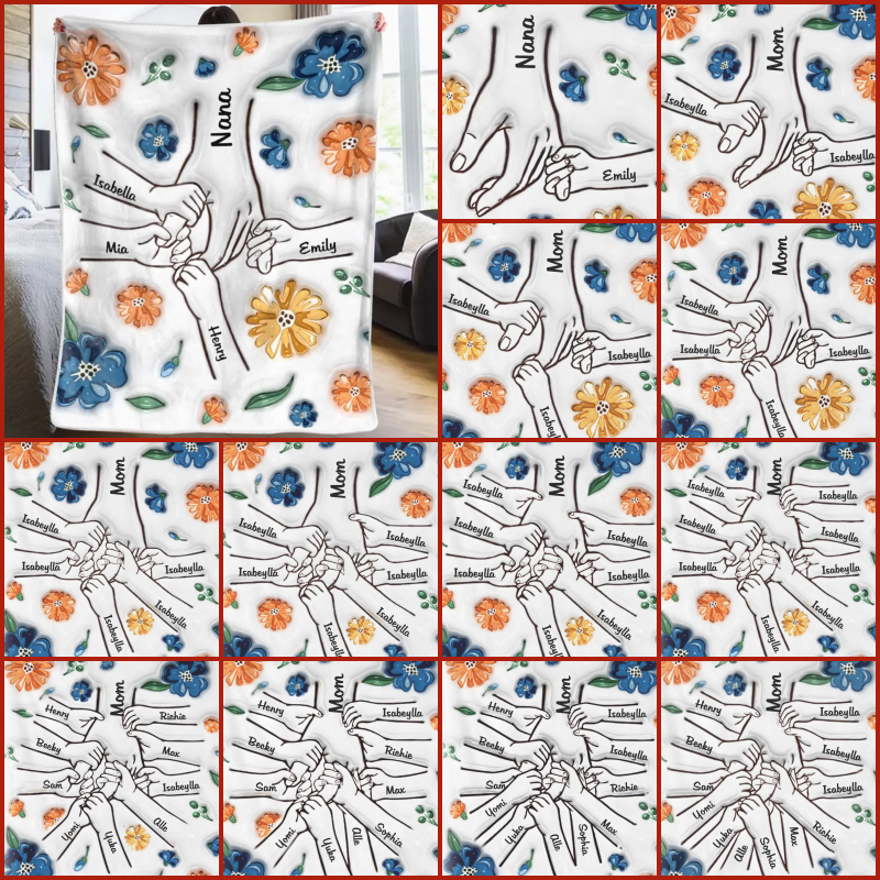 新発売！私たちはあなたを愛しています、ママ - ファミリー パーソナライズされたカスタム 3D インフレート効果プリントブランケット 青い花 - Fallook