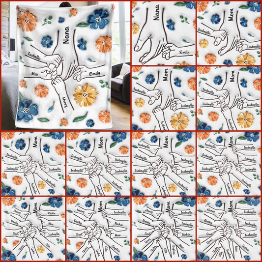 新発売！私たちはあなたを愛しています、ママ - ファミリー パーソナライズされたカスタム 3D インフレート効果プリントブランケット 青い花 - Fallook