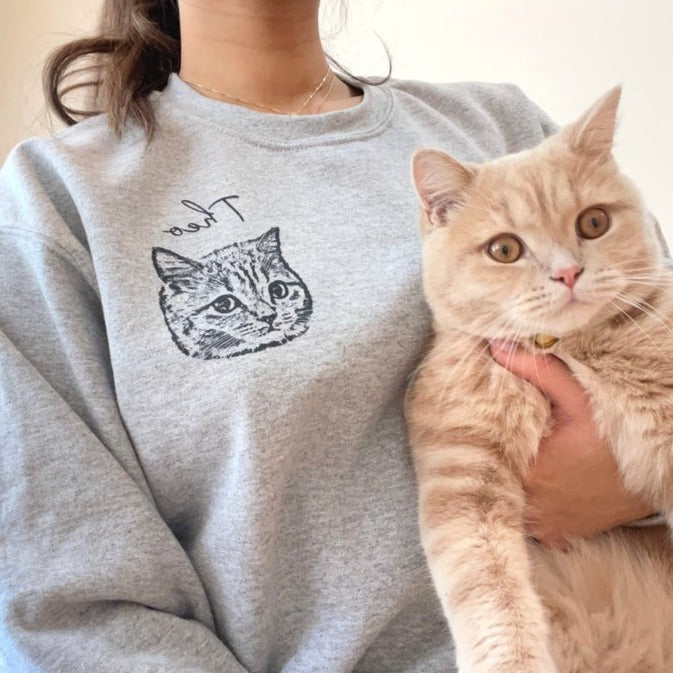 犬/猫/ペット/子供の写真 アバター を入れたカスタマイズされた長袖スウェットシャツ - Fallook