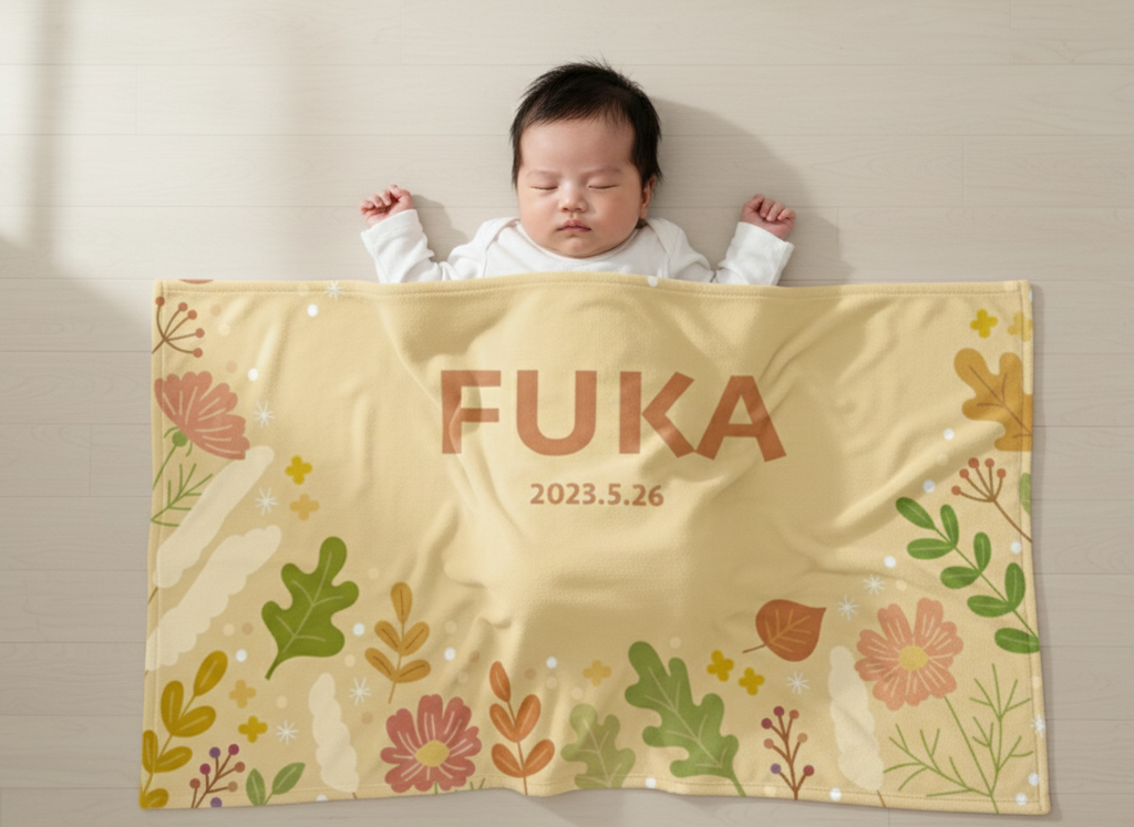 2026新作！名入れ＆生年月日入り ベビーブランケット葉っぱです