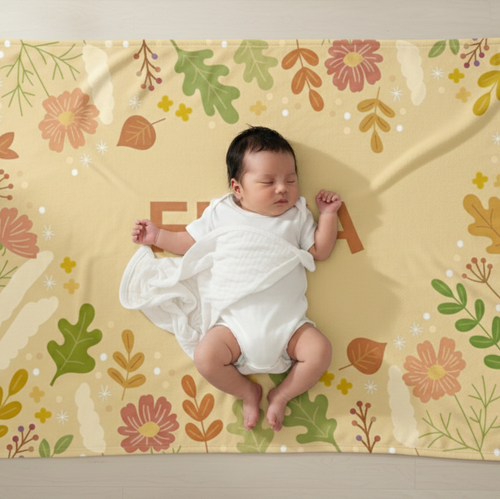 2026新作！名入れ＆生年月日入り ベビーブランケット葉っぱです