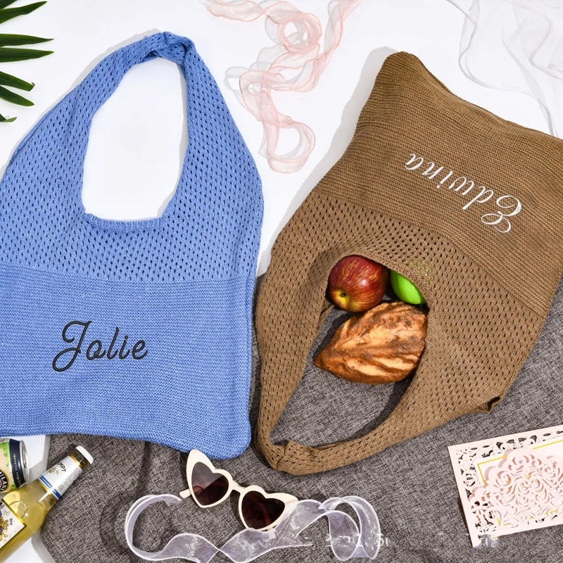 【オーダーメイド】名入れ　刺繍 ニットバッグ トートバッグ 多色