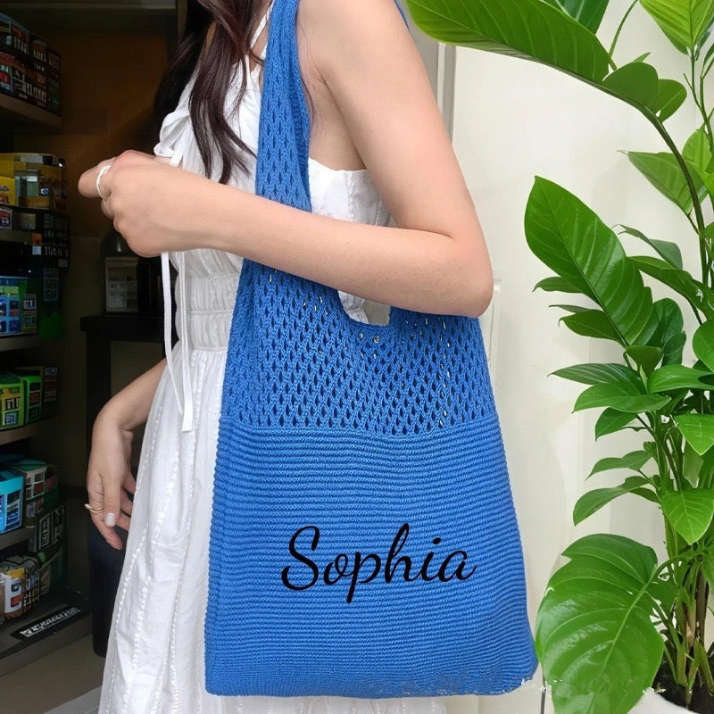 【オーダーメイド】名入れ　刺繍 ニットバッグ トートバッグ 多色