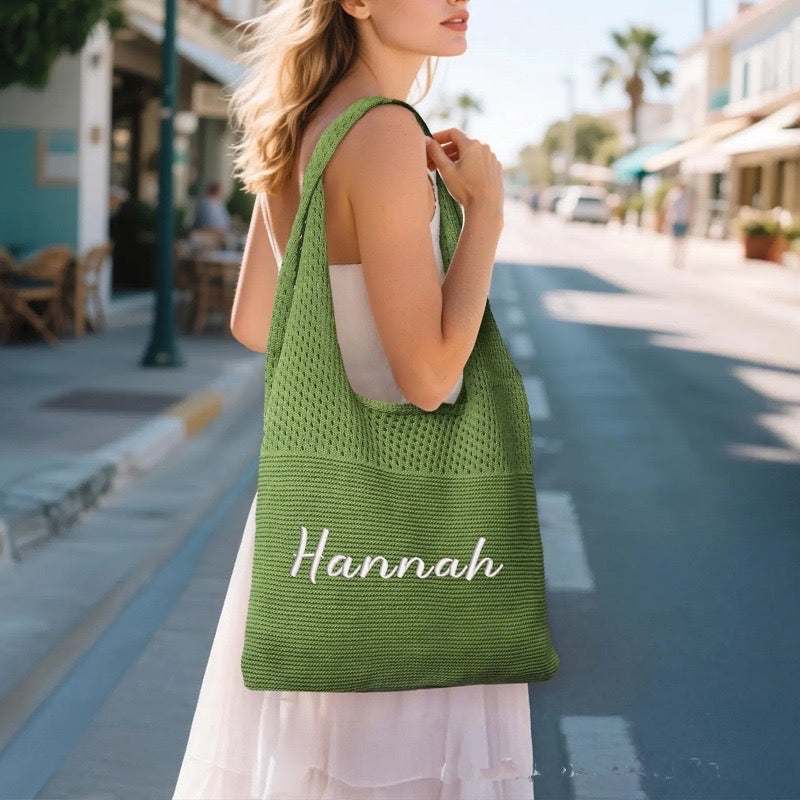 【オーダーメイド】名入れ　刺繍 ニットバッグ トートバッグ 多色