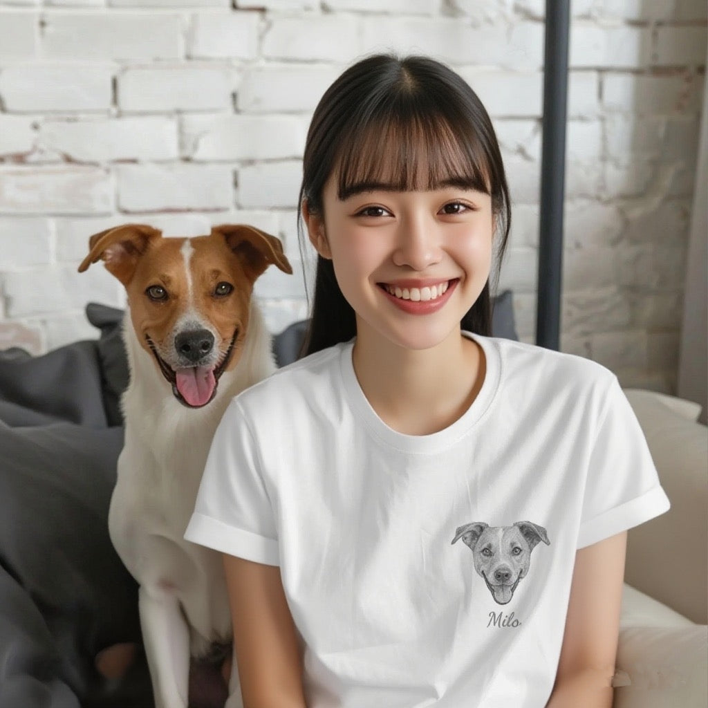 印絵 愛犬・愛猫ペット  写真オーダーメイドＴシャツ 黒白