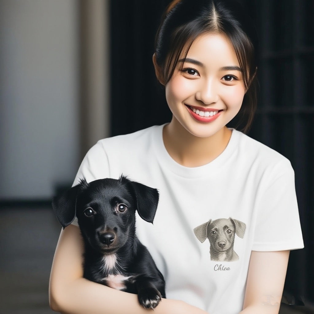 印絵 愛犬・愛猫ペット  写真オーダーメイドＴシャツ 黒白