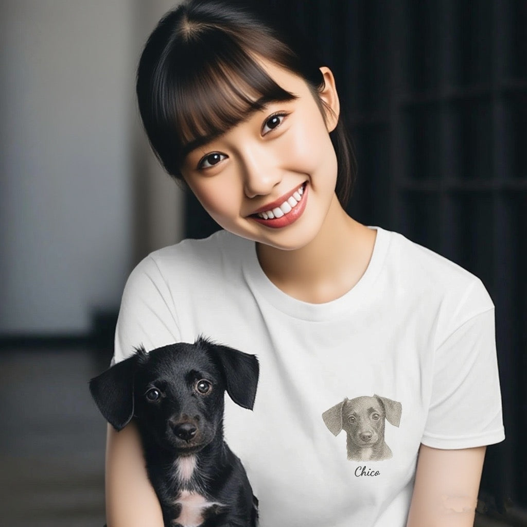 印絵 愛犬・愛猫ペット  写真オーダーメイドＴシャツ 黒白