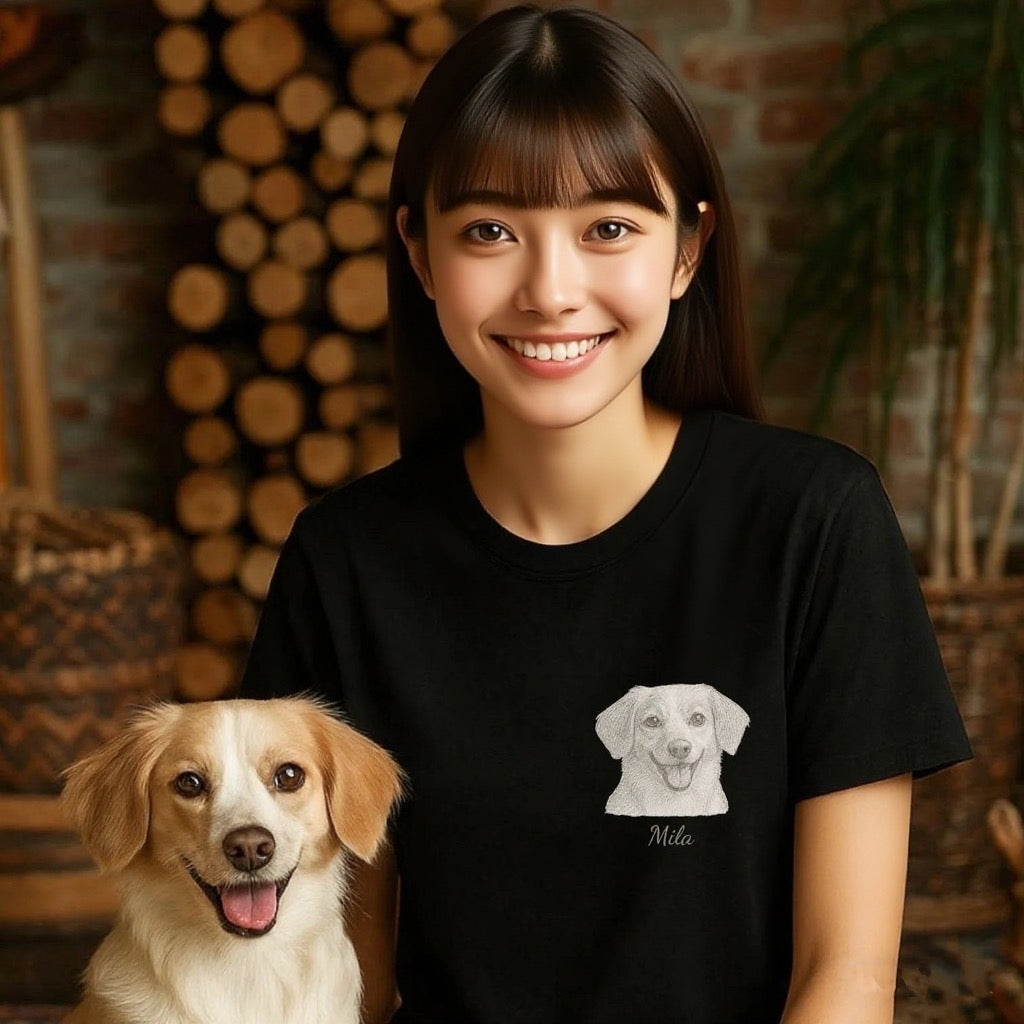 印絵 愛犬・愛猫ペット  写真オーダーメイドＴシャツ 黒白