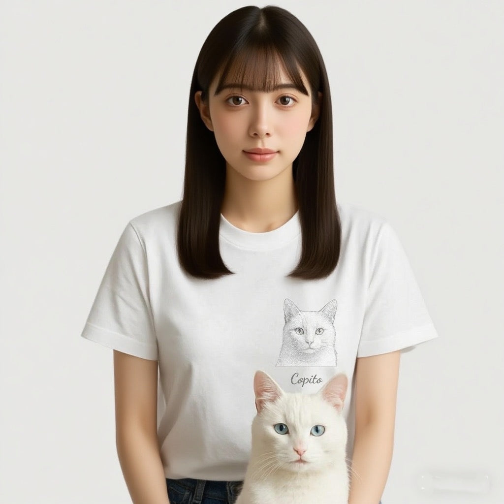 印絵 愛犬・愛猫ペット  写真オーダーメイドＴシャツ 黒白