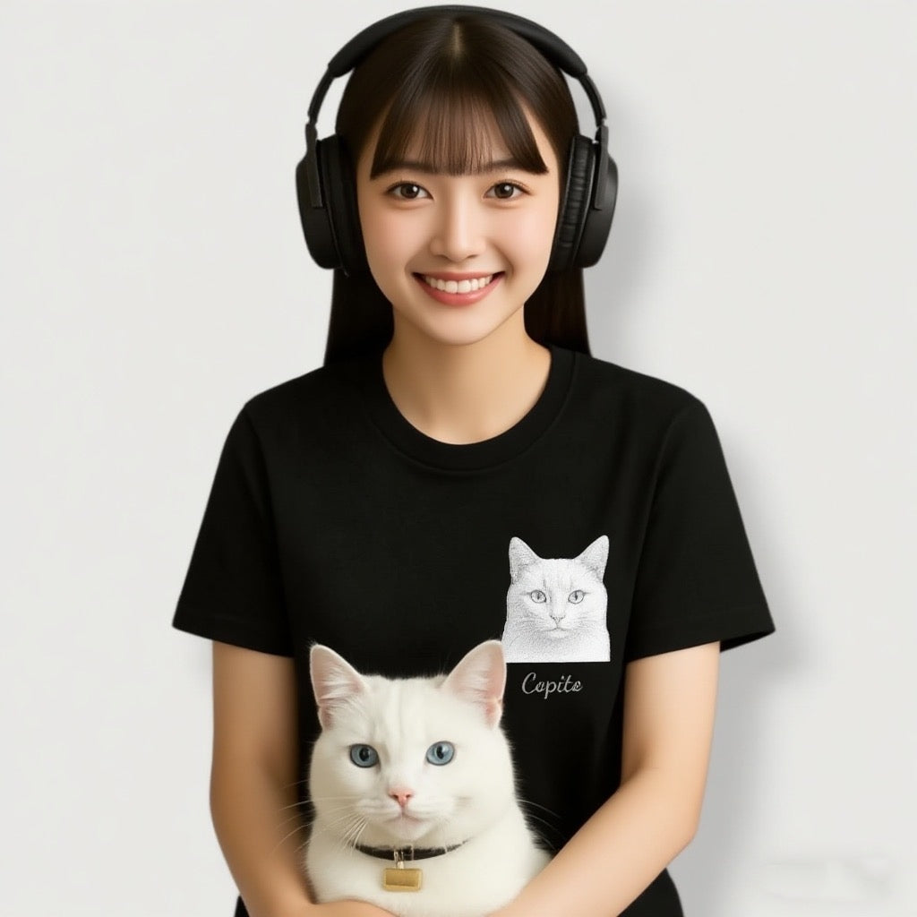 印絵 愛犬・愛猫ペット  写真オーダーメイドＴシャツ 黒白