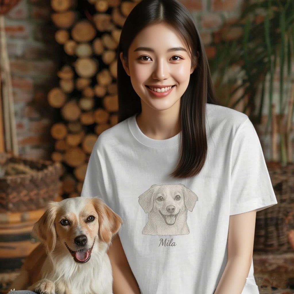印絵 愛犬・愛猫ペット  写真オーダーメイドＴシャツ 線  大きな図案