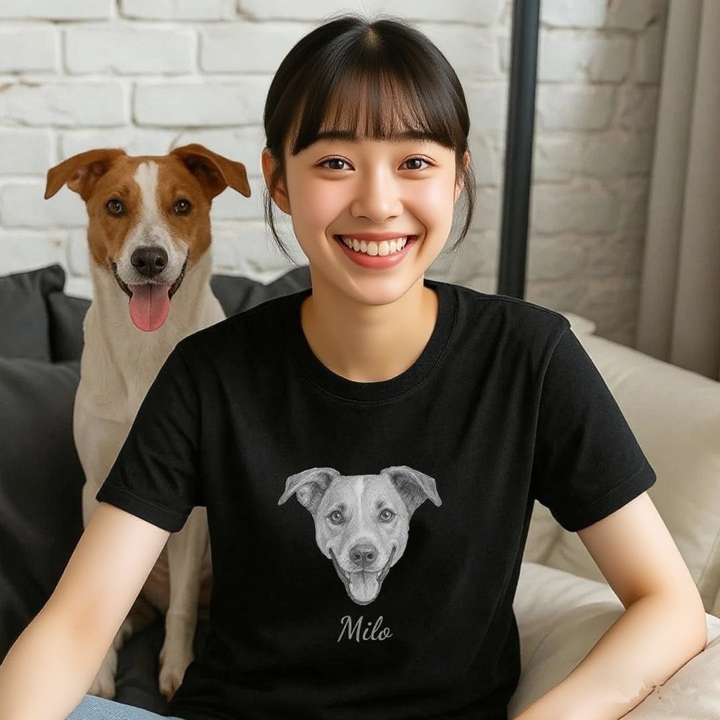 印絵 愛犬・愛猫ペット  写真オーダーメイドＴシャツ 線  大きな図案