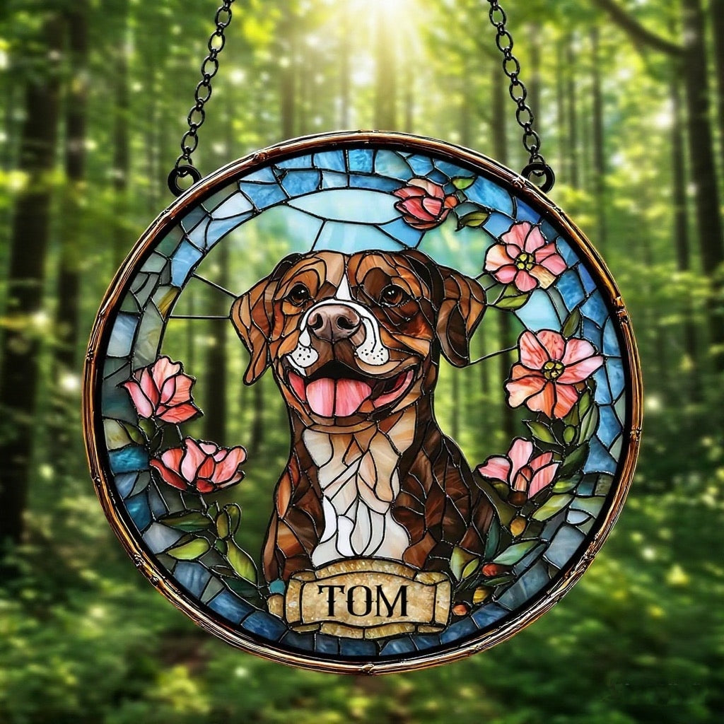 ペットの肖像 パーソナライズド ステンドグラス サンキャッチャー