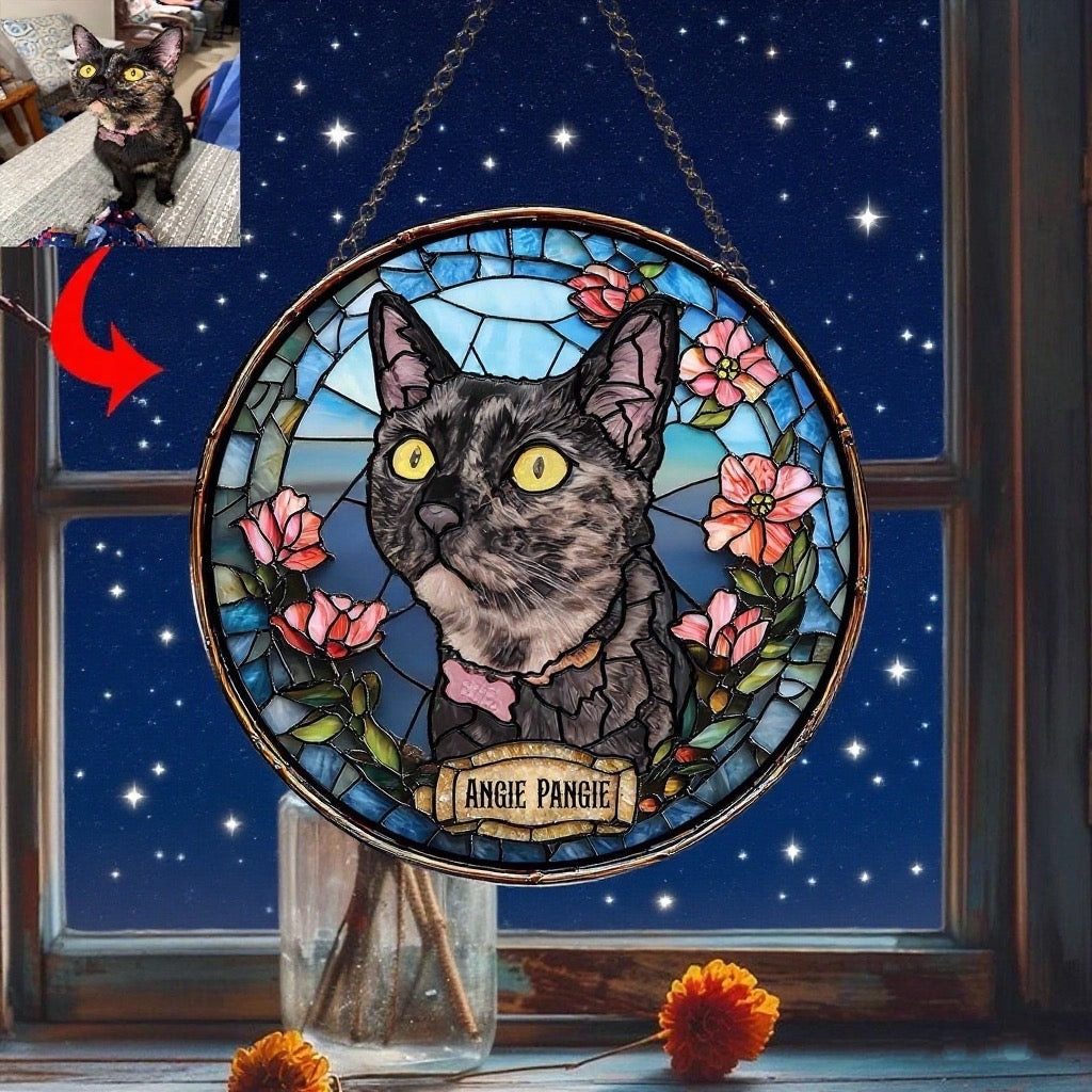 ペットの肖像 パーソナライズド ステンドグラス サンキャッチャー