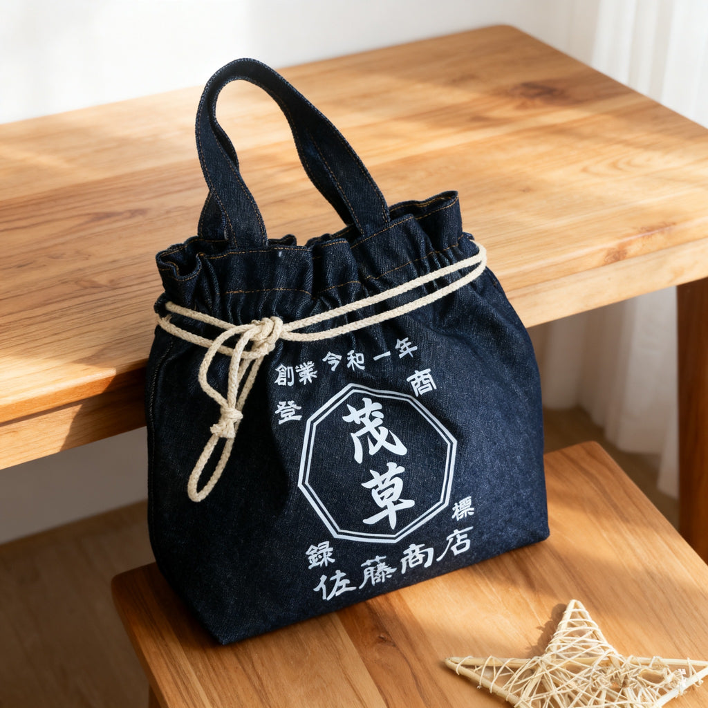 【新品入荷】デニムの巾着トートバッグ マルチポケット ショルダーバッグ レディース