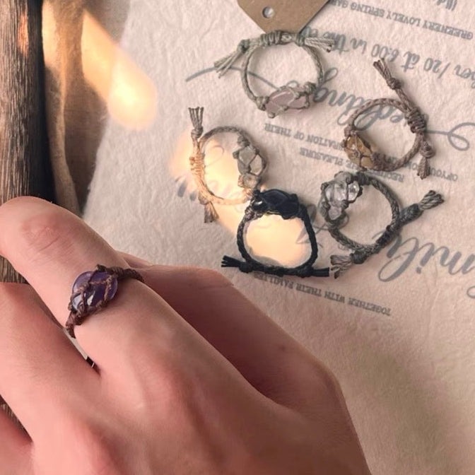 純粋手編み天然カラークリスタル原石パワーリングです