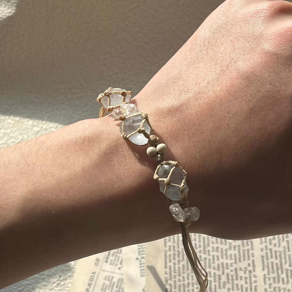 純粋手編み天然天青石クリスタル原石パワーブレスレットです