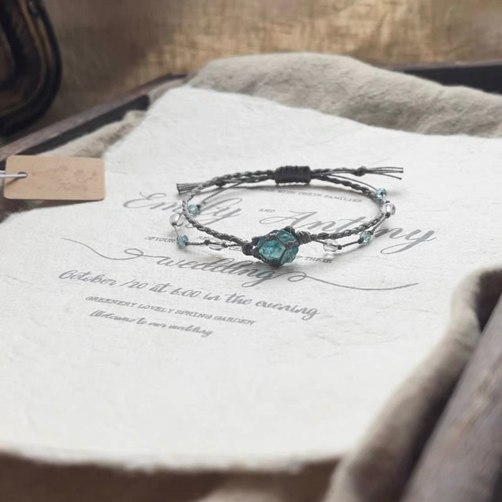 純粋な手編み天然ブルーアパタイトクリスタル原石パワーブレスレット