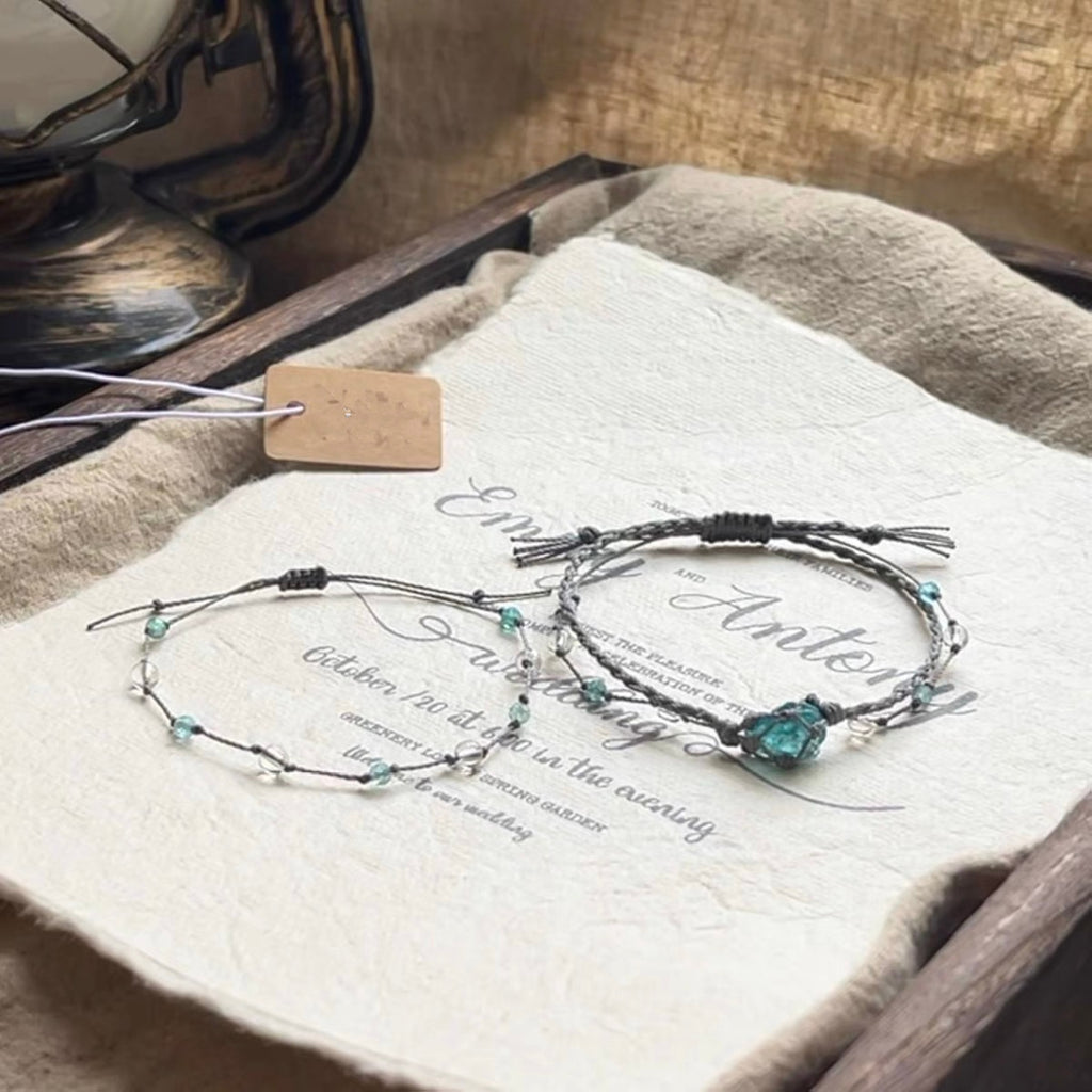 純粋な手編み天然ブルーアパタイトクリスタル原石パワーブレスレット