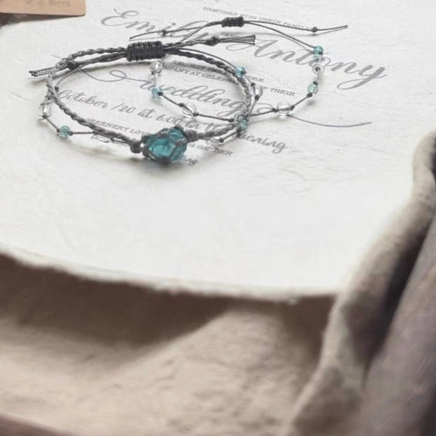 純粋な手編み天然ブルーアパタイトクリスタル原石パワーブレスレット