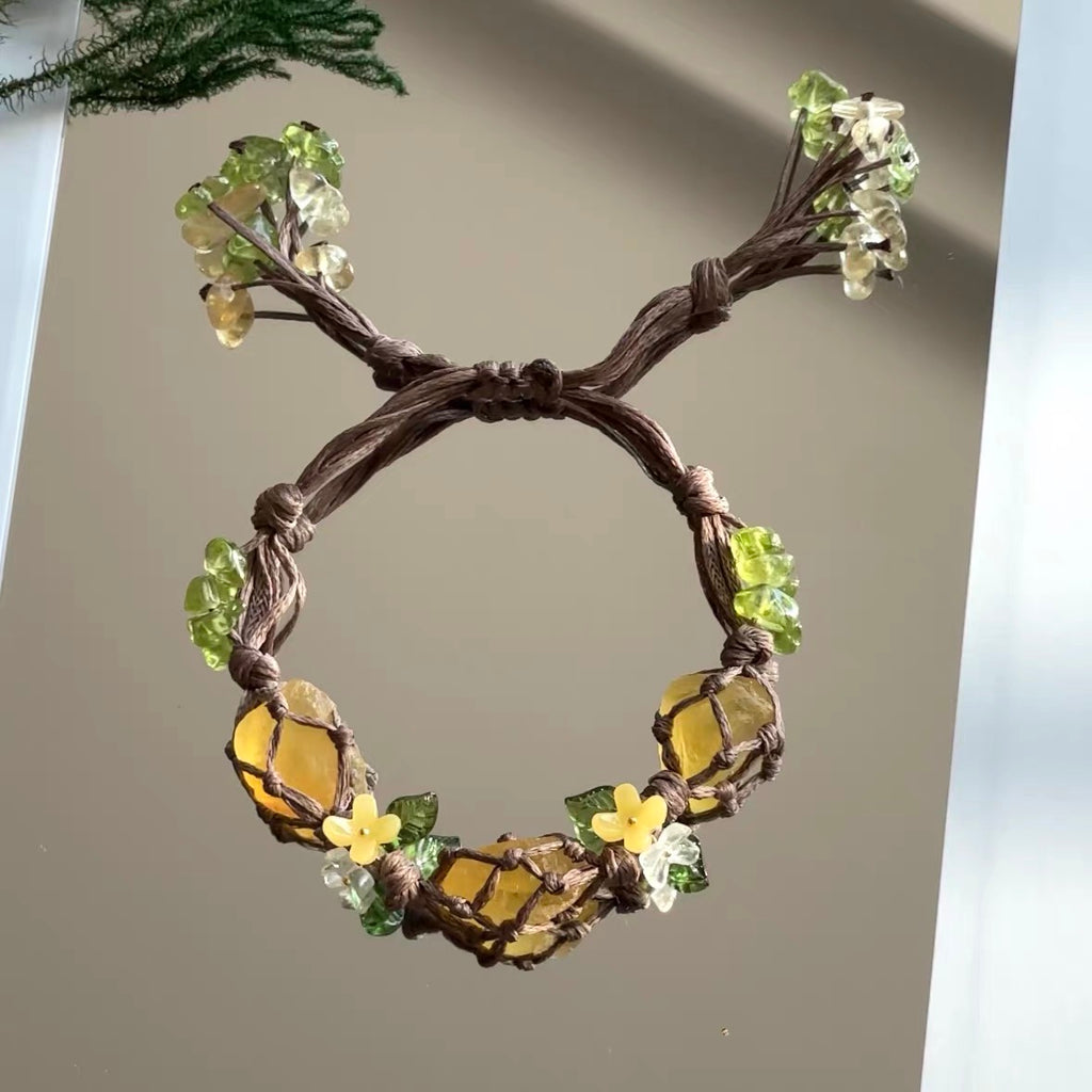 「春夏新作」純手编织 天然黄水晶 原石エネルギー ブレスレット｜招財｜身体のヒーリング促進