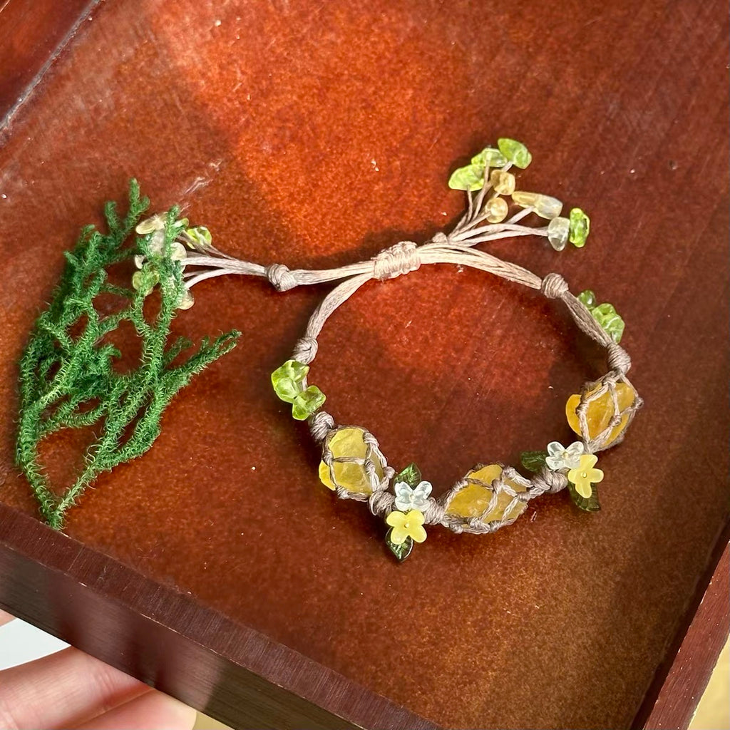 「春夏新作」純手编织 天然黄水晶 原石エネルギー ブレスレット｜招財｜身体のヒーリング促進