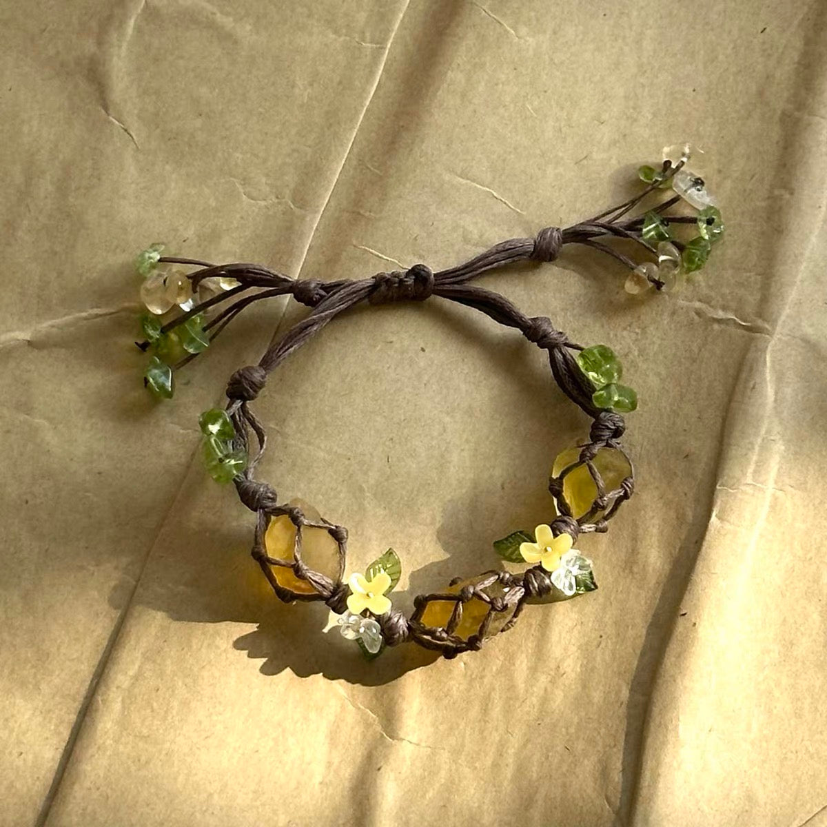 「春夏新作」純手编织 天然黄水晶 原石エネルギー ブレスレット｜招財｜身体のヒーリング促進