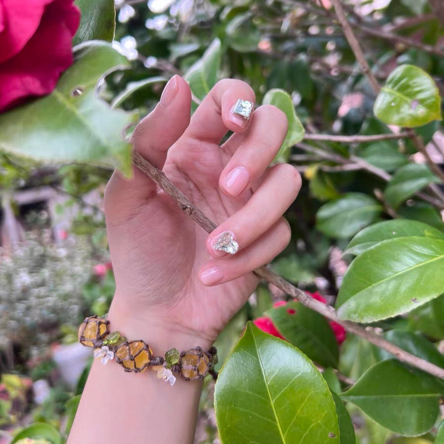 「春夏新作」純手编织 天然黄水晶 原石エネルギー ブレスレット｜招財｜身体のヒーリング促進