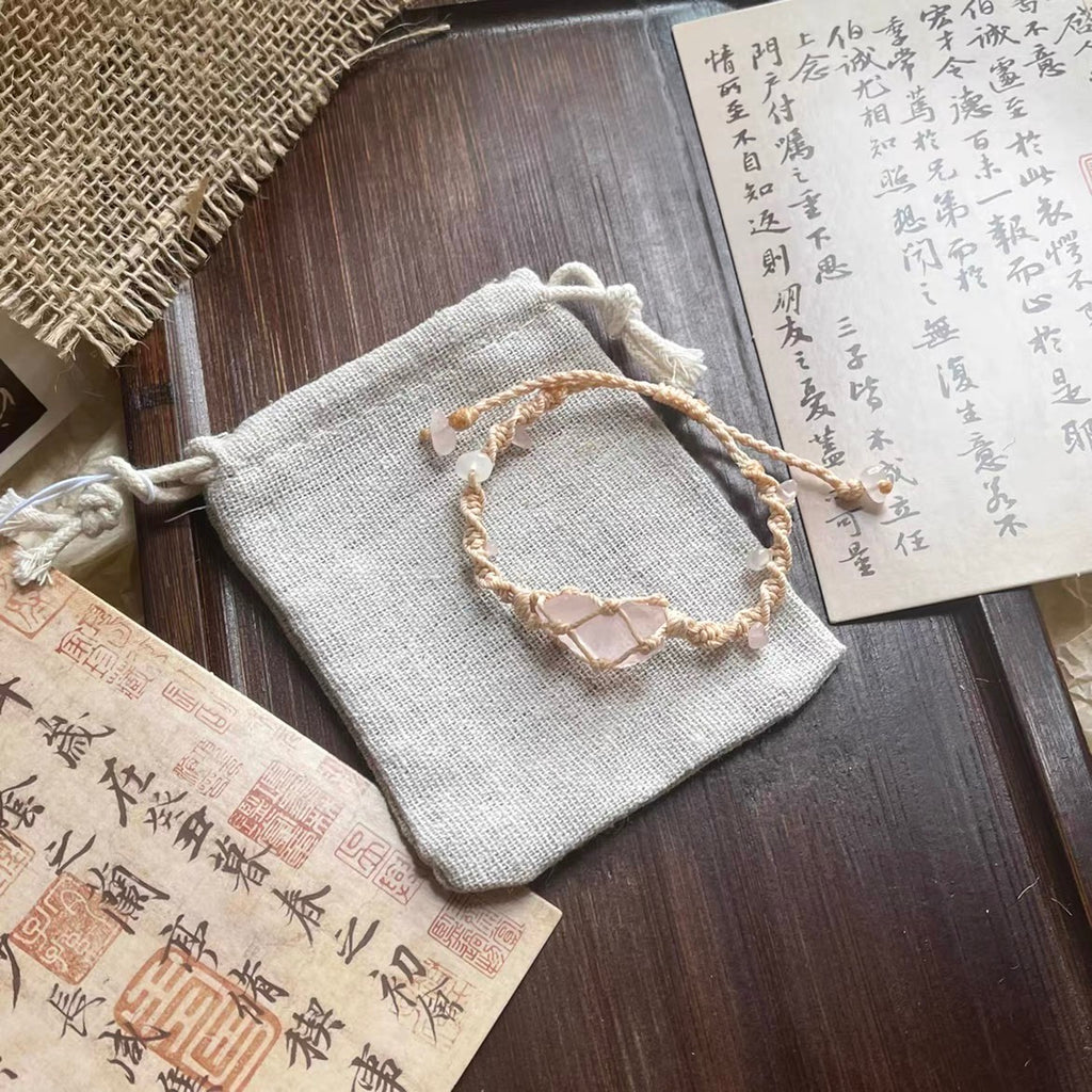 天然カラークリスタルの原石を手編みしたパワーブレスです｜招財｜自信｜健康