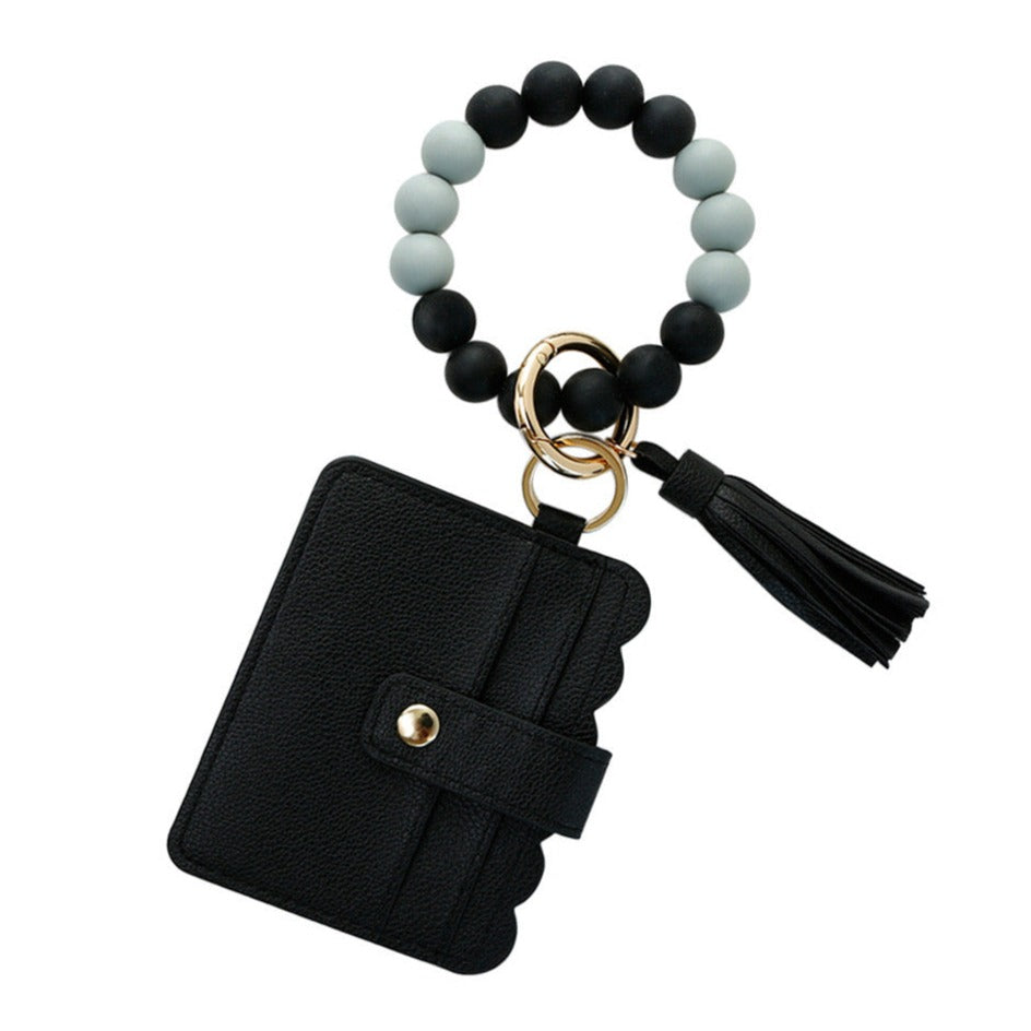 パーソナライズされたキーホルダー リストレット レザーウォレット ビーズブレスレットと名前付き - Fallook