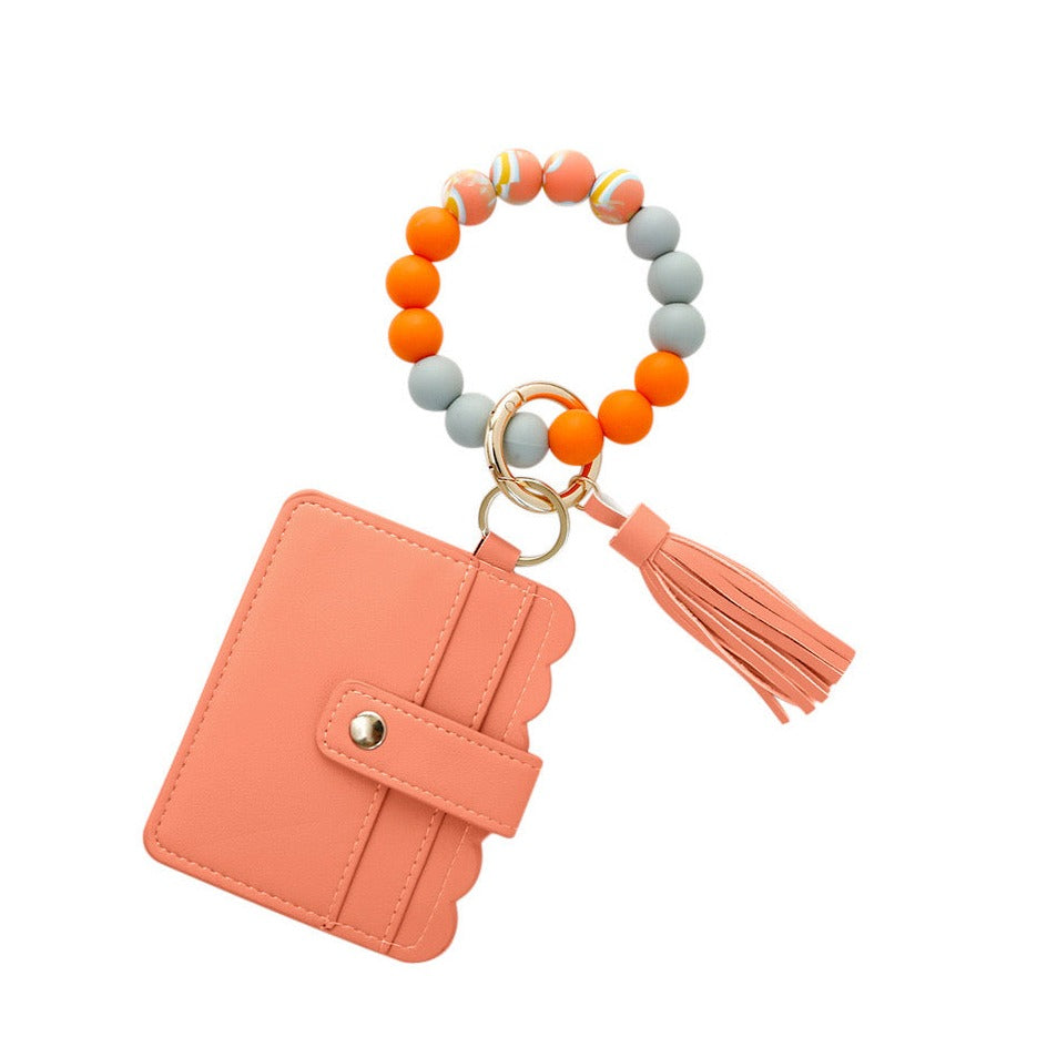 パーソナライズされたキーホルダー リストレット レザーウォレット ビーズブレスレットと名前付き - Fallook