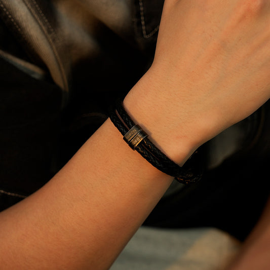 父の日用パーソナライズされたギフト ｜ブラックレザー ｜刻印入り