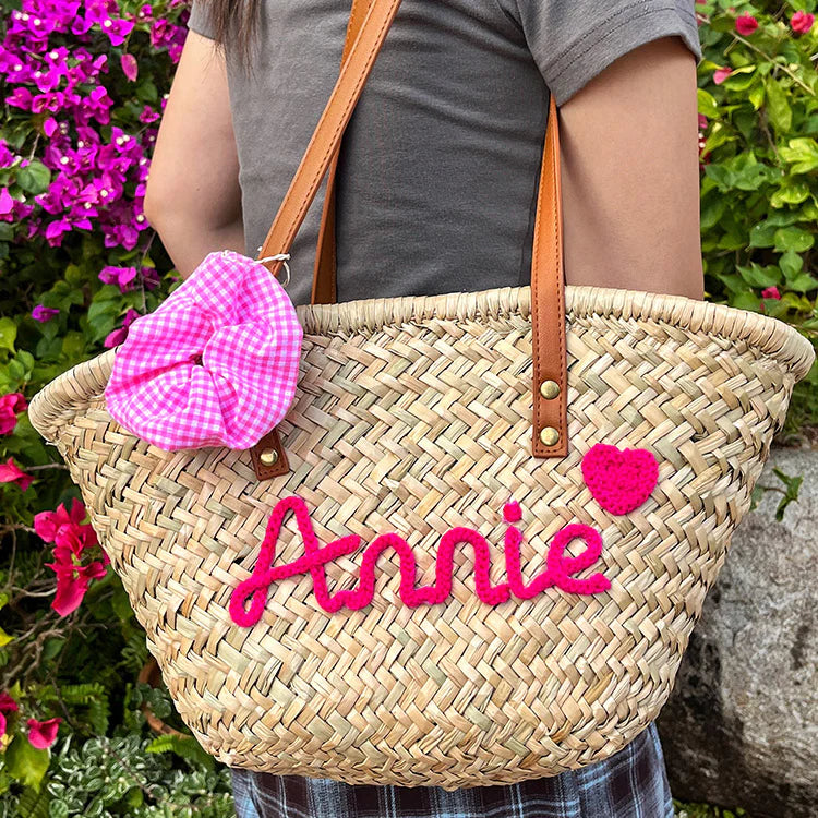 【オーダーメイド】名入れ　バスケット　トートバッグ｜手作り 肩掛け　カゴバッグ｜プレゼント 長いハンドル - Fallook