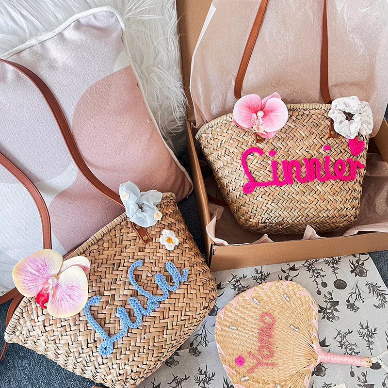 【オーダーメイド】名入れ　バスケット　トートバッグ｜手作り 肩掛け　カゴバッグ｜プレゼント 長いハンドル - Fallook