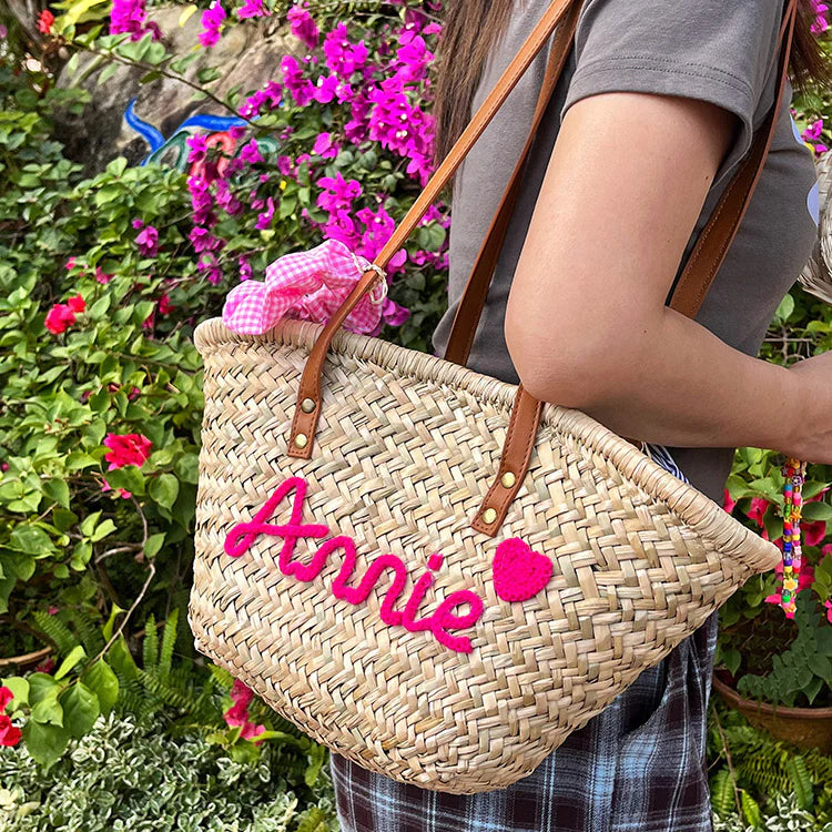 【オーダーメイド】名入れ　バスケット　トートバッグ｜手作り 肩掛け　カゴバッグ｜プレゼント 長いハンドル - Fallook