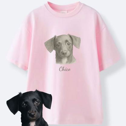 印絵 愛犬・愛猫ペット  写真オーダーメイドＴシャツ 線  大きな図案